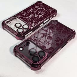 Luxury Burgundy Lace Electroplated Case for Iphone 18 Pro Max 17 16 15 14 11 12 13 Pro Max Plus Air 16e Shockproof Airbag Cover