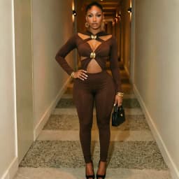 FLARORA Sexy Hollow Out Jumpsuits Woman Trend Metal Buckle Decoration Full Sleeve Skinny Peach Hip Party Club Street Overalls