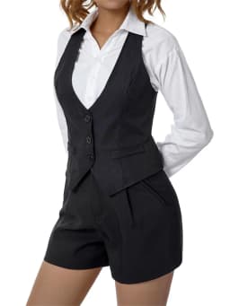 Women Waistcoat Vintage Sleeveless V Neck Button Down Vest Blazer Fashion Top