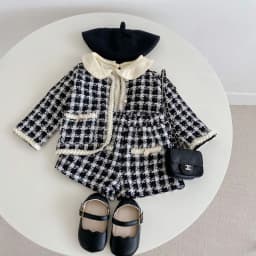 Girl Clothing Set 2026 Spring Baby Tweed Plaid Girl's Two Piece Suit Jacket+ Short Pants Sweet Girl's Suit