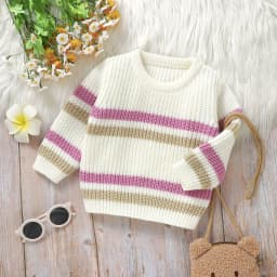 Infant Baby Boy Girl Stripe Sweater Knitted Warm Long Sleeve Chunky Knitwear Children Cottton Pullover 0-3 Years Jumpers