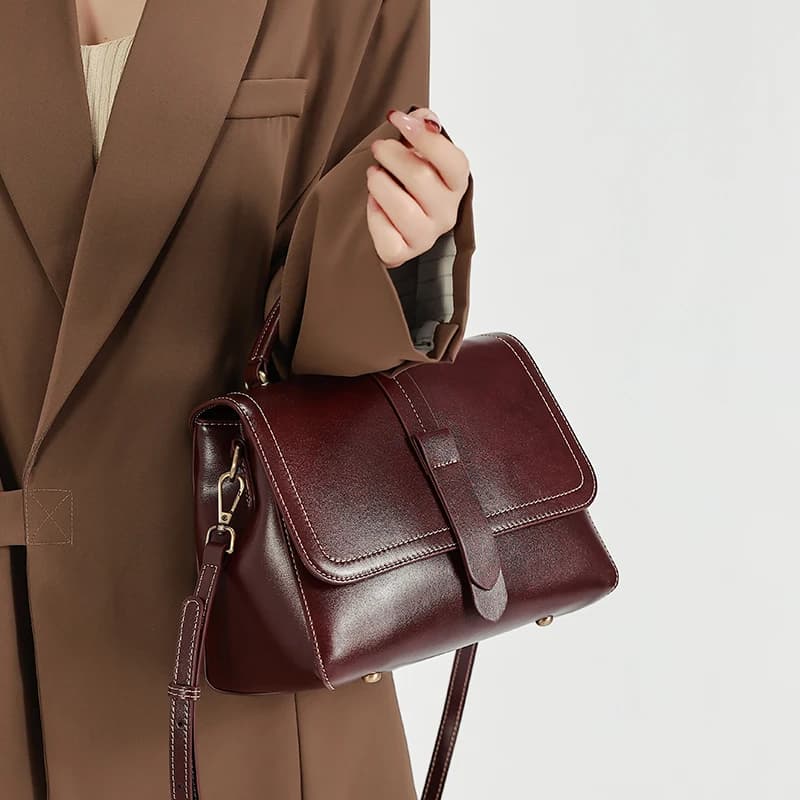 Genuine Leather Handbags Women Mini Square Flap Cross Body Bags Ladies Luxury Designer First Layer Cowhide Purses Shoulder Bag