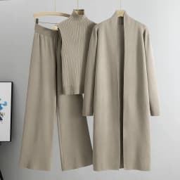 2026 Winter And Autumn Fashionable Elegant Women's Knitted 3-Piece Set cardigan Women's Sweater Women's Wide Leg Pants