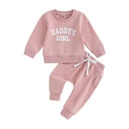 Winter Fall Casual New Baby Girls Outfits Clothes Fashion Letters Print Long Sleeve Sweatshirt Tops Elastic Waist Pants Outfits