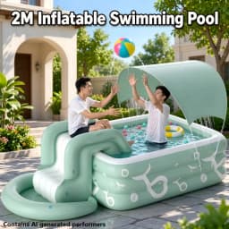 2M Inflatable Swimming Pool Large Family Wading Pool Thickened PVC 3-Ring with Drain Valve Garden Backyard Water Party for Adult