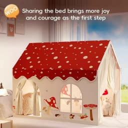 Extra-Large Playhouse Tent with White and Red Polka Dot Roof, Red Mushroom House, Princess Fairy Tale Play Tent, Equipped with Windows/Curtains/Storage Bag, Sturdy Iron Material, Portable Outdoor Playhouse, Party Decoration for Early Learning and Imaginative Play, Large Toy Castle Tent, Halloween/Christmas/Thanksgiving/Birthday Holiday Gift, Does Not Include Accessories and Lighting