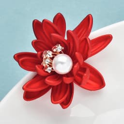 Wuli&baby Red Soft-paint Lotus Flowers Brooches Pins For Women Unisex Pretty New Year Christmas Brooch Gifts