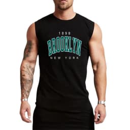 100% Pure Cotton Men's Summer Fashion Leisure Sports Fitness Loose Cartoon Print Breathable Round Neck Sleeveless Vest