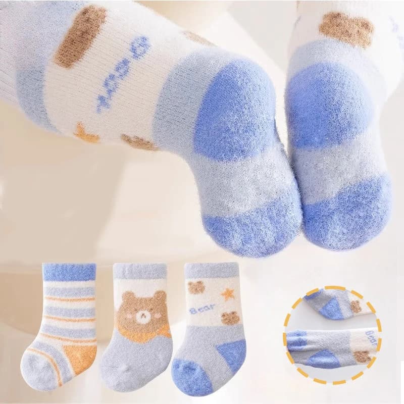 3 Pairs Winter Thicken Baby Socks Cute Rabbit Bear Plush Middle Tube Socks For Newborn Warm Boy Girl Long Socks