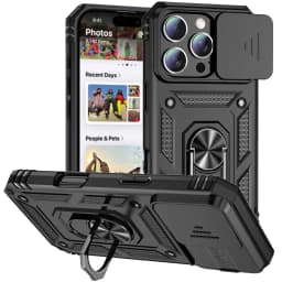 Ring Stand Rotating Slide Camera Lens Military Grade Armor Case for iPhone 17 16 E 14 13 12 11 15 Pro Max Plus Mini Cover