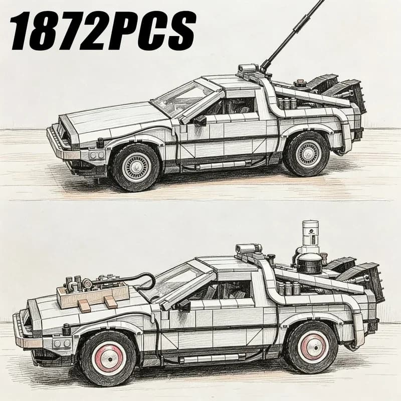 Technical 1872PCS Back to The Future Time Machines 1:8 Scale Race Car Kits With 2 Mini Figure MOC Collectible Assembly Car Model