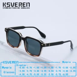 Square Black Myopia Sunglasses Men Women Finished Tinted Lenses Prescription Eyewear Negative Diopter for Outdoor Sun Shade