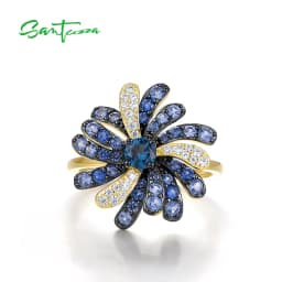 SANTUZZA 925 Sterling Silver Rings For Women Nature Inspired Party Gifts Synthetic Blue Spinel Modern Elegance Fine Jewelry