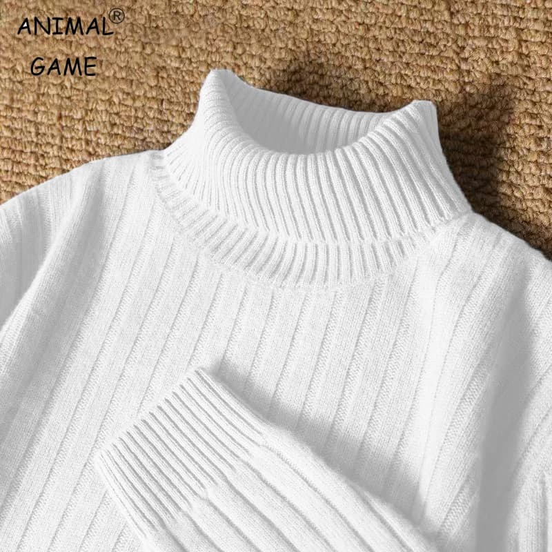 Animal Game Men's Long Turtleneck Stripes Sweater Casual Knitwear Pullover Sweaters Outdoor Warm Thick Heavyweight Cold Blouse