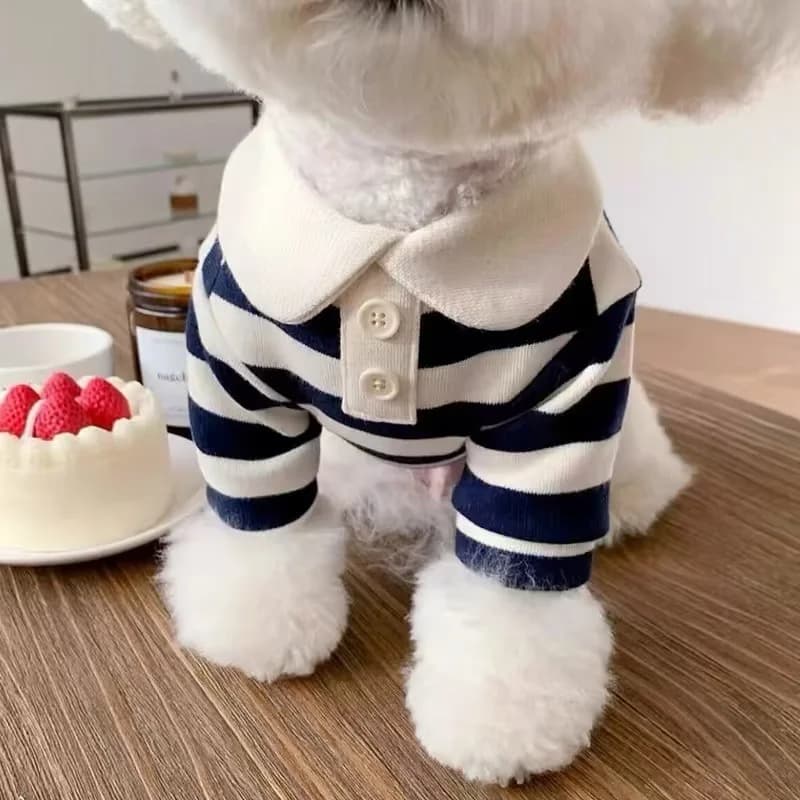 Striped Pet Dog Clothes POLO Shirt Preppy Lapel Puppy T-Shirt Soft Apparel for Small Dogs Yorkie Bichon Poodle Pomeranian Cat