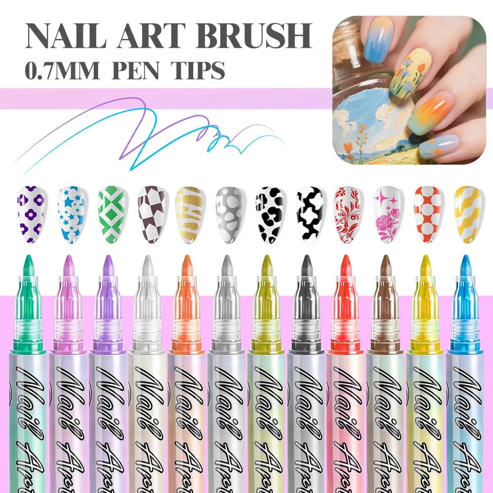 12Pcs/Set Colourful Waterproof Nail Art Graffiti Pen DIY 3D Nail Art Drawing Pen Abstract Line Manicure Tool Painting Liner