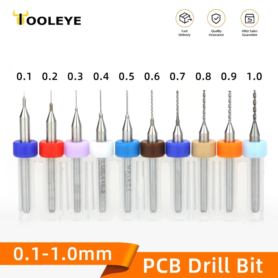 TOOLEYE 10pcs 0.1-1.0mm PCB Drill Bit Micro Carbide Drill Bit Printed Circuit Board Wood Modeling Mini CNC Metal Drill Bit Set
