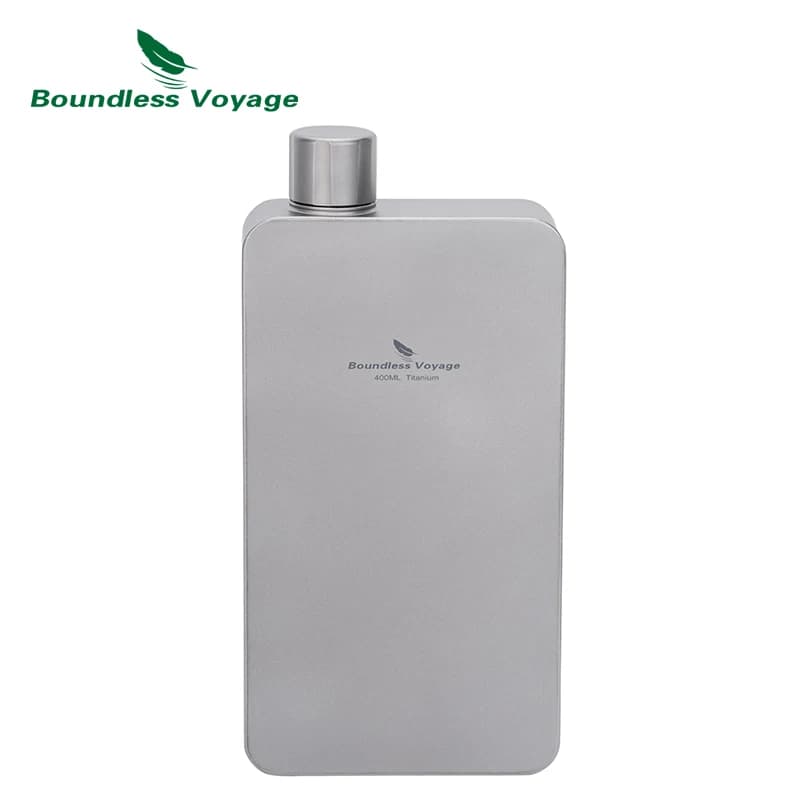 Boundless Voyage Titanium Flask Bottle Metal Liquor Bottle 0.4L, Ultra-Light Square Design for Camping Travel Office Ti3267D