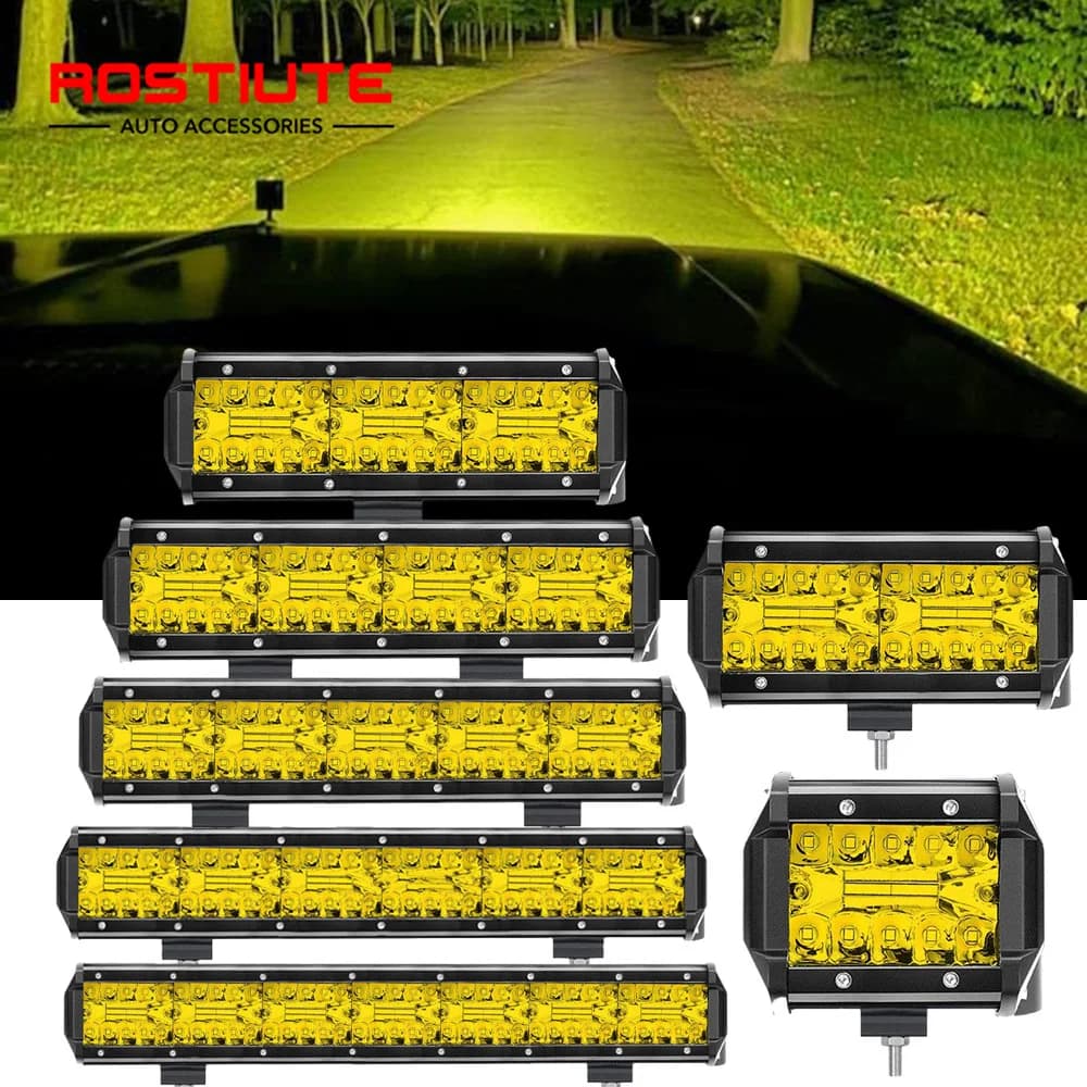 Long Range LED Work Light Bar 4X4 Offroad Led Headlights 12-24V Amber Spotlights Driving Fog Lamp for Tractors Truck Motorcycle
