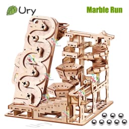 Ury 3D Wooden Puzzle Electric Track Device Marble Run Set Counter Current Compass Model Science Ball Maze Assembly Gift