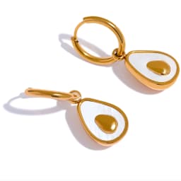 Yhpup Golden Avocado Drop Stainless Steel Fruit Huggie Hoop Earrings for Women Natural Shell Fashion Charm Cute Jewelry Gift