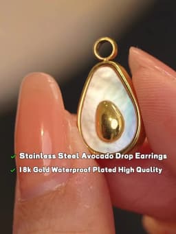 Yhpup Golden Avocado Drop Stainless Steel Fruit Huggie Hoop Earrings for Women Natural Shell Fashion Charm Cute Jewelry Gift
