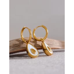 Yhpup Golden Avocado Drop Stainless Steel Fruit Huggie Hoop Earrings for Women Natural Shell Fashion Charm Cute Jewelry Gift
