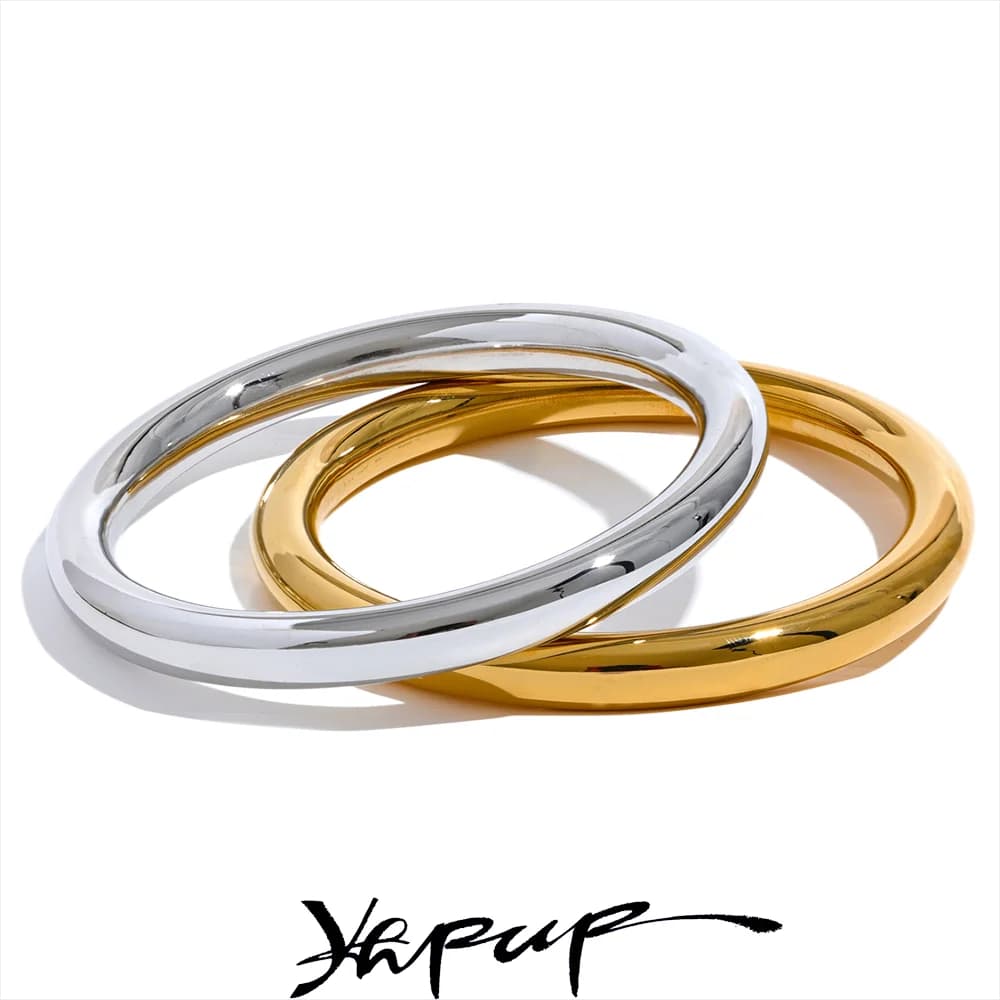 Yhpup 60mm Polished Textured Waterproof Stainless Steel Big Bracelet Bangle Statement Glossy Minimalist Jewelry High Quality