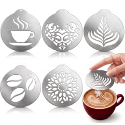Leeseph 5Pcs Stainless Steel Coffee Decorating Stencils, Foam Latte Art Templates, Cappuccino Chocolate Templates Garland Mould