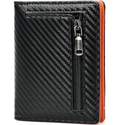 Men Carbon Fiber Wallet RFID Blocking Short Bifold Wallet Zipper Coin Pocket Card Holder Slim ID Window