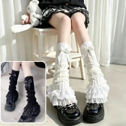 Cute Lace Flared Knitted Long Legs Warmers Y2K Leg Stockings White Harajuku Socks White Foot Cover Lolita Over Knee Leg Warmer