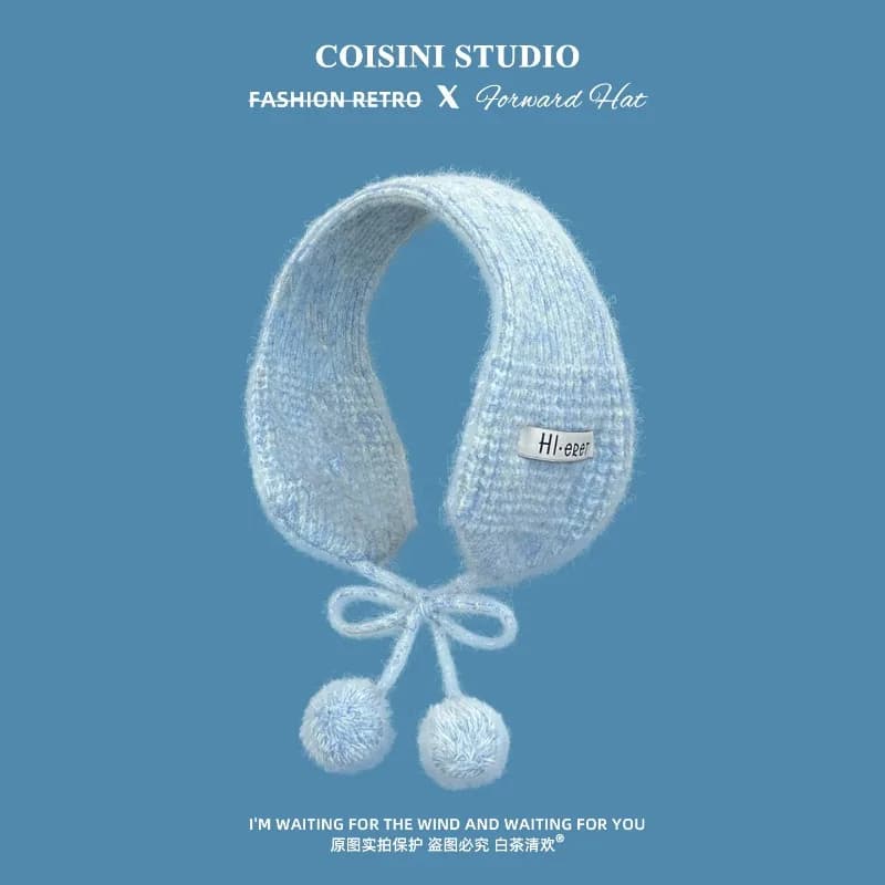 Y2K Sweet Fuzzy Knit Earmuffs Fo Women Warmer Headband Bow Pom‑pom Decoration Winter Windproof Ear Muff Streetwear Ear Cover