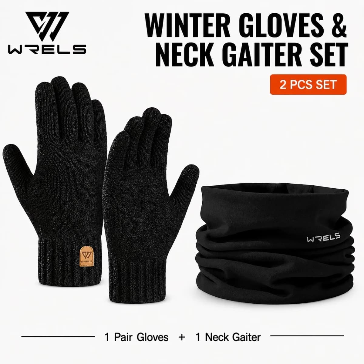 WRELS Winter Warm Gloves Neck Gaiter Set Knitted Gloves Windproof Soft Fleece Neck Warmer For Men Women Outdoor Skiing Cycling