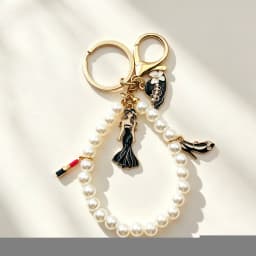 New Imitation Pearl Keychain Elegant Lady Beaded Dress Lipstick High Heel Model Charms Bag Pendant Women Accessory Keyring Gift
