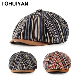 2026 New Striped Newsboy Cap For Men Soft Cotton Octagonal Hat Fashion Autumn Hats Women Bone Boinas Gatsby Caps Street Male Hat