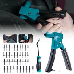 LIBRATON Plastic Rivet Gun Kit with Fastener Remover, Hand Riveter with 90-Degree Angle, 40 Nylon Rivets for Automotive Repair