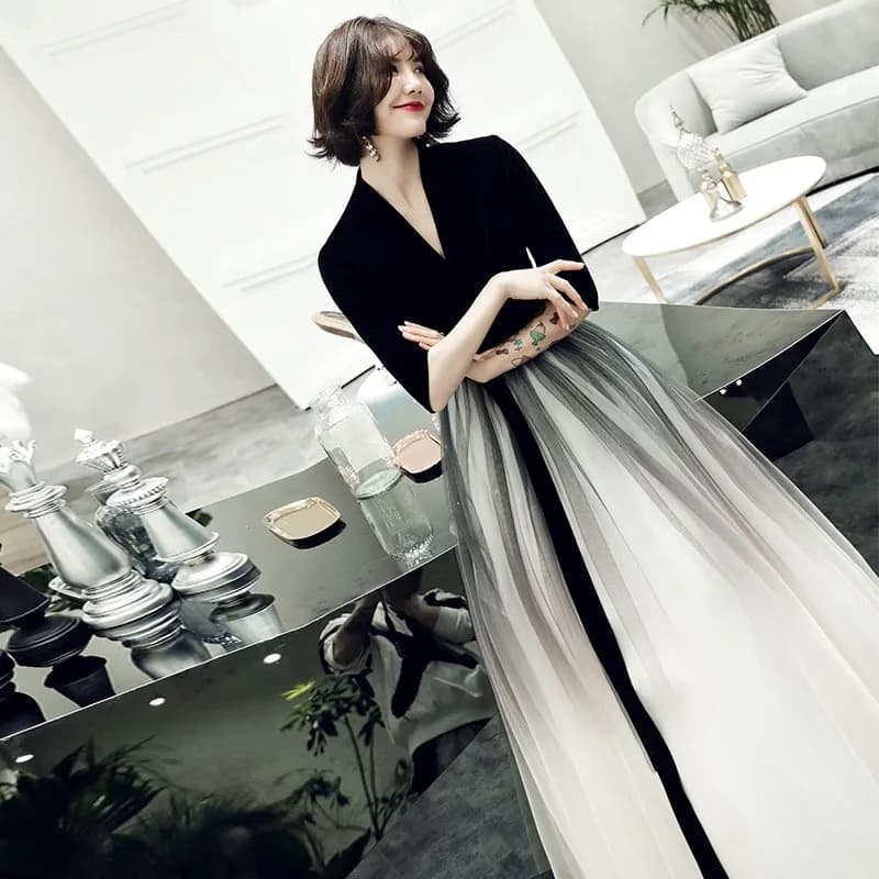 Ele Long Bla Evening Gown Women's 2025 New Sle adual Color Dinner Par Queen Aosphere Maxi Length Evening Dr