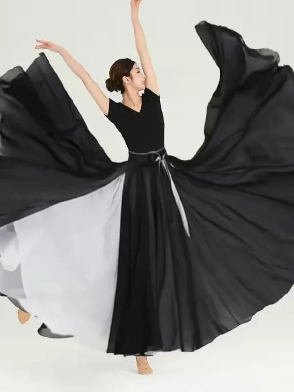 Double Layer Contrast Color Modern Dance Skirt Large Swing Half Body Skirt Performance Costume for Art Students Chiffon Material