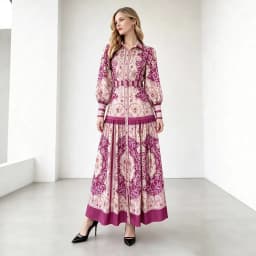 Retro Print Lantern Sleeve Long Dress Women's Waist Cinching Slimming Skirt National Style Gown Full A-Line Autumn 2026