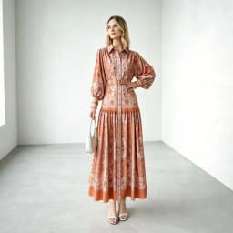 Retro Print Lantern Sleeve Long Dress Women's Waist Cinching Slimming Skirt National Style Gown Full A-Line Autumn 2026