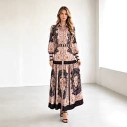 Retro Print Lantern Sleeve Long Dress Women's Waist Cinching Slimming Skirt National Style Gown Full A-Line Autumn 2026