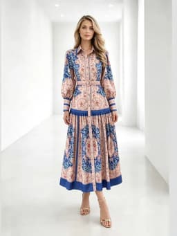 Retro Print Lantern Sleeve Long Dress Women's Waist Cinching Slimming Skirt National Style Gown Full A-Line Autumn 2026