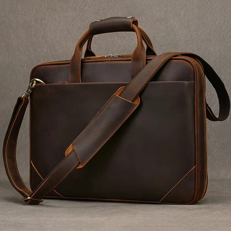 High Quality Men's Leather Laptop Bag 14 15.6 Inch Computer Briefcase A4 Document Bag For Men Male Briefcase Bags Thick Leather