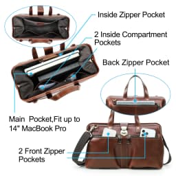 CONTACT'S Genuine Leather Business Bags for Men Mental Frame Briefcase Shoulder Bags Leather Portfolio Bag 14“ Tote Laptop Bags