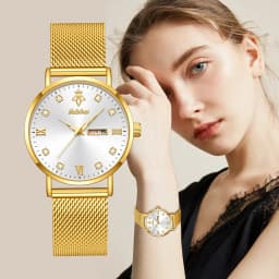 YaLaLuSi Fashionable Diamond-Set Roman Numeral Date Display Unisex Couple’s Quartz Wristwatch Reloj