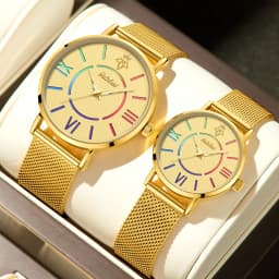 YaLaLuSi Rainbow Roman Numeral Men’s and Women’s Watches with Steel Straps – Quartz Wristwatches – Couples’ Watches – Gifts
