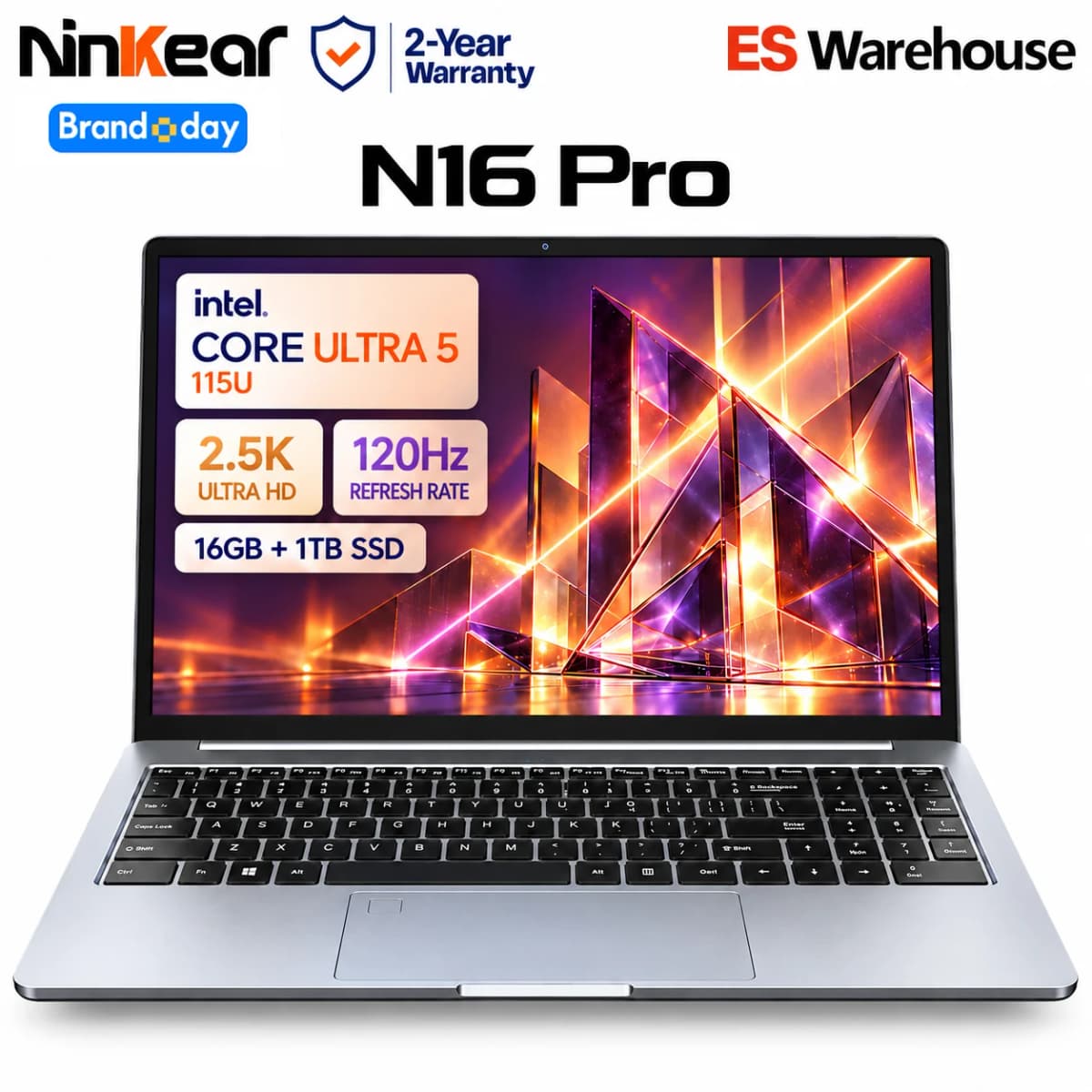 Ninkear N16 Pro AI Laptop 16 Inch 2.5K 120Hz Display Intel Core Ultra 5 115U 16GB LPDDR5 RAM 1TB SSD Windows 11,11 TOPS AI NPU WiFi 6 Fingerprint Reader for Business Home Office Study and Everyday Multitasking