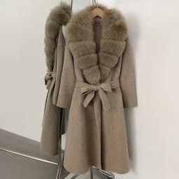 OFTBUY New Luxury Winter Clothes Outerwear Women Mid-Length 100% Wool Coat Real Fox Fur Collar Belted Wrap Woolen Jacket Female
