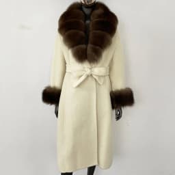 OFTBUY New Luxury Winter Clothes Outerwear Women Mid-Length 100% Wool Coat Real Fox Fur Collar Belted Wrap Woolen Jacket Female