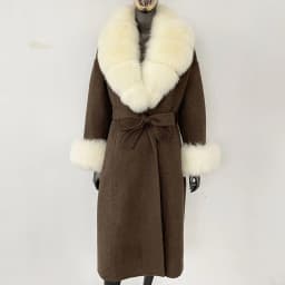OFTBUY New Luxury Winter Clothes Outerwear Women Mid-Length 100% Wool Coat Real Fox Fur Collar Belted Wrap Woolen Jacket Female